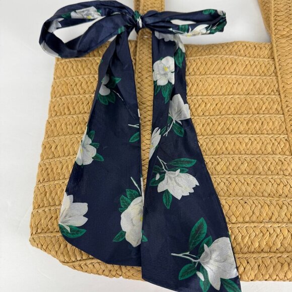 Draper James NEW Everday Straw Bag Blue Floral Scarf Beachy Summer Resort Casual - Picture 2 of 13